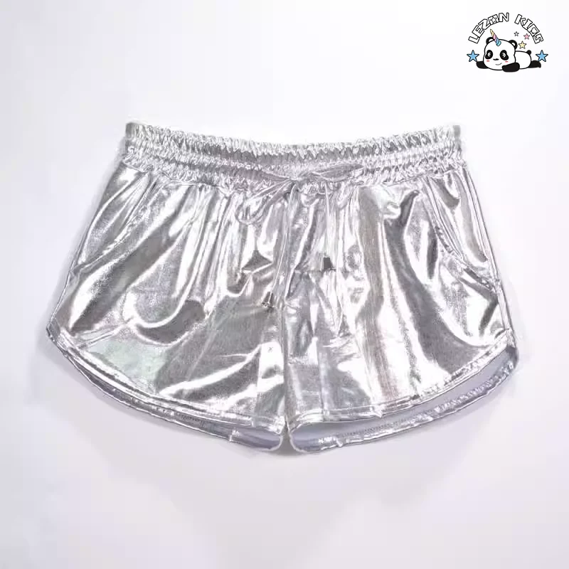 LEZONKIDS - Shorts metálicos personalizados para meninas, brilho, mini, festa, cintura elástica, shorts metálicos casuais